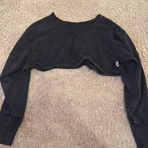 Free People Black Cropped Long Sleeve Top